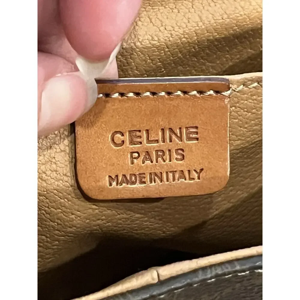 CELINE Brown Leather Satchel Purse bag Top Handle Vanity Macadam Vintage
